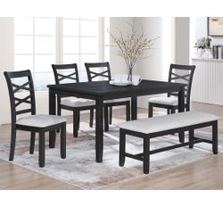 6 Pc Dinning Set Table Charcoal  Black Color 