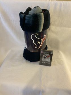 Houston Texans fleece blanket and playing cards