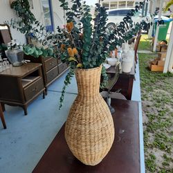 Tall basket. Artificial plant