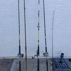 Vintage fishing poles, and the box with everything included