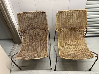 MCM Vintage wicker and wrought iron chairs.