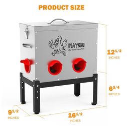 Automatic Chicken Feeder, 40 lbs Capacity, 6 Feeding Ports No-Waste Poultry Feeder with Built-in Divider, with Latch & Handle, Metal Construction, for