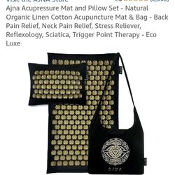 Ajna Acupressure Mat and Pillow Set - Natural Organic Linen Cotton Acupuncture Mat & Bag - Back Pain Relief, Neck Pain Relief, Stress Reliever, Reflex