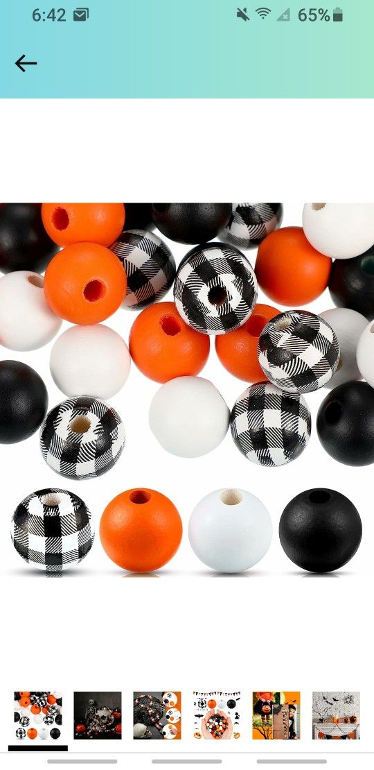 160 Pcs Wooden Beads for Crafts Buffalo Plaid Wooden Beads Farmhouse Beads for DIY Garland Christma Thanksgiving Halloween Home Decor (Black White Pla