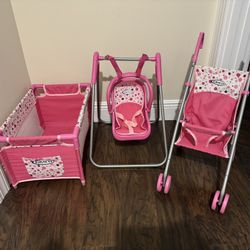 Graco Babydoll Set Pack, And Play, Stroller,  Swing, Highchair