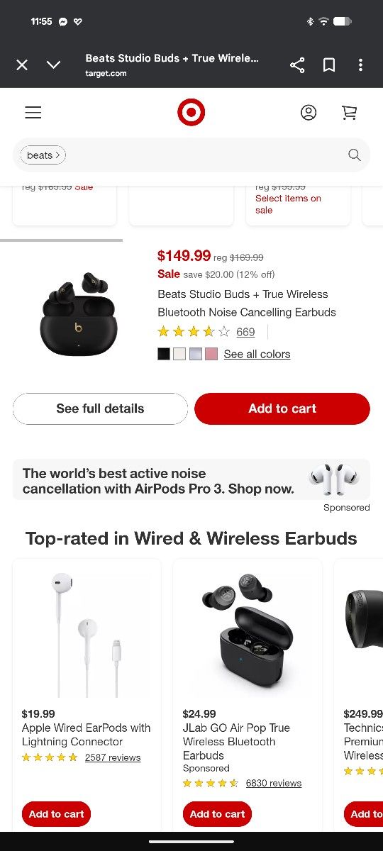 Beats Studio Buds + True Wireless BT/ Noise Cancelling Earbuds
