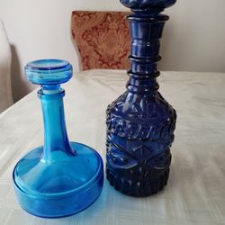 Antique Collectable Blue Liquor Bottles 