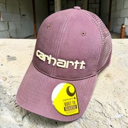 Carhartt 101195 Canvas Burgundy Orange Mesh-Back Logo Graphic Baseball Cap OS