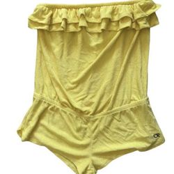 OP Swimsuit Coverup Romper SZ Small Yellow Ruffled Terry Cloth Beach