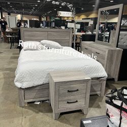 4-pc Bedroom Set: Queen Bed, Dresser, Mirror & Nightstand Grey Color( Mattress Not Included 