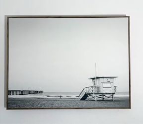 32” x 24” Beach Lifeguard Tower Black & White Coastal Photography Canvas Print Wall Art