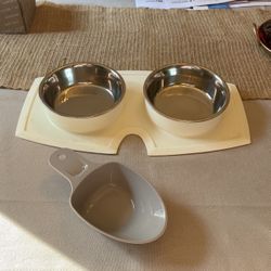 Double Dog Bowls Stainless Steel with 1 Cup Pet Scoop