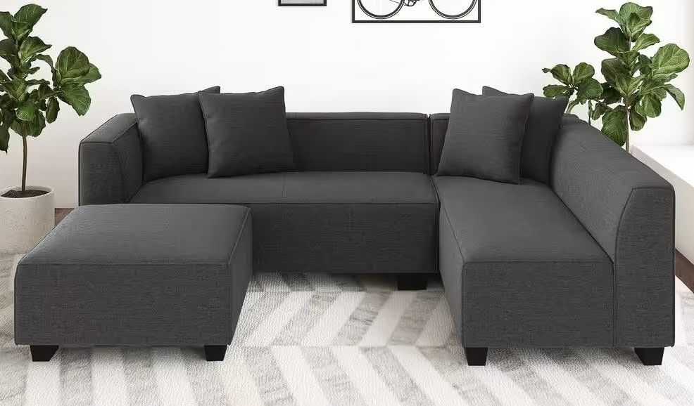 Large dark gray chaise sectional couch / sofa with ottoman

