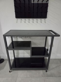 Bar Cart - Grey - Iron Metal & Tempered Glass