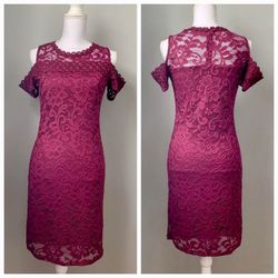 Burgundy Floral Lace Sheath Dress