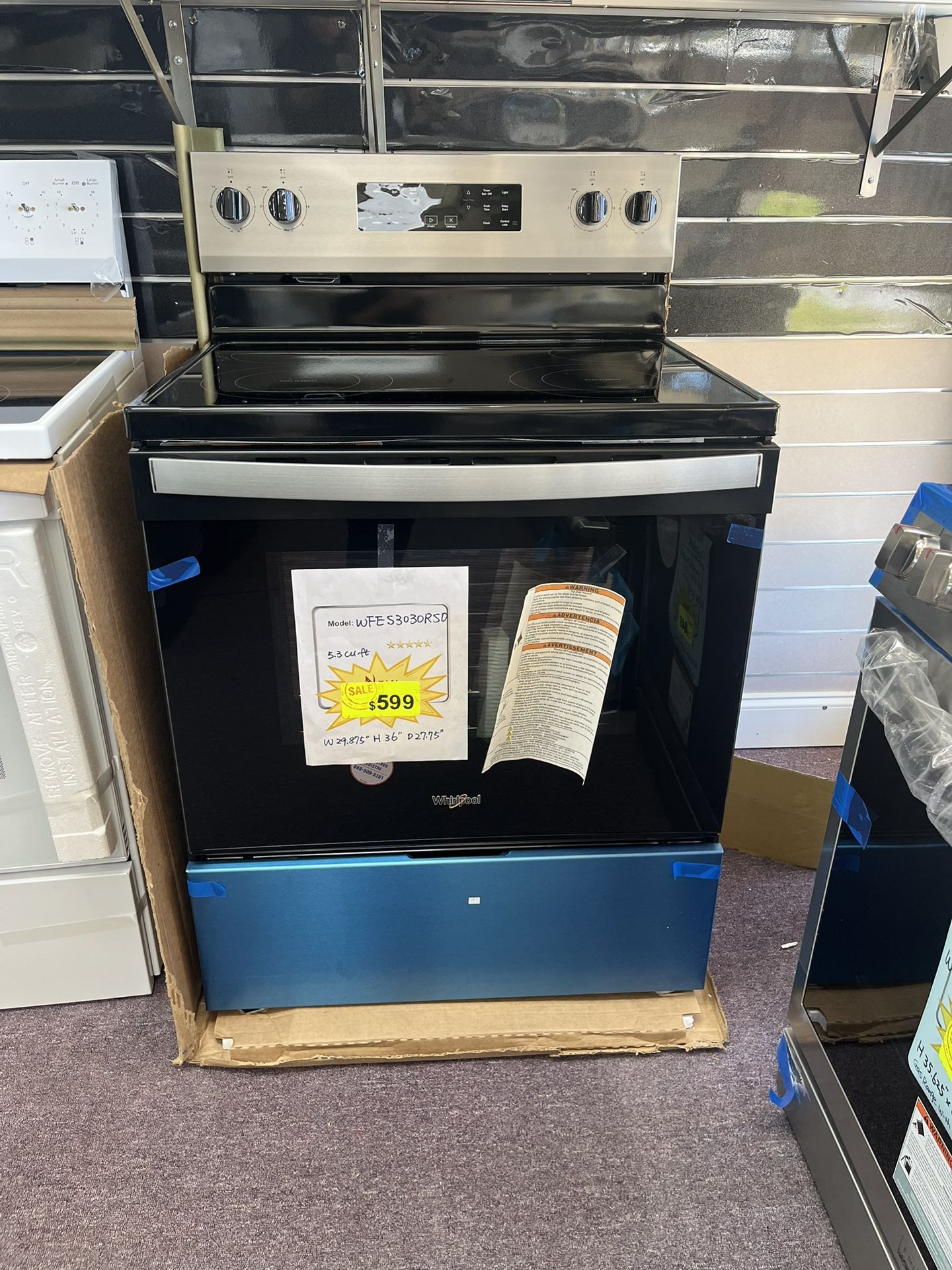 Stove 30’ Over The Range Brand New Whirlpool 1 Year Warranty