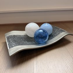 Modern Decorative Centerpiece Tray & Glass Decor Balls
