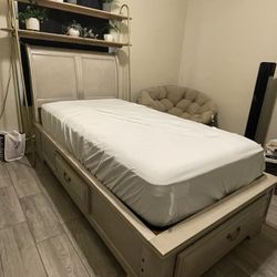 Twin bed with storage and bunkie board