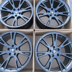 19” Model Y Tesla Gemini Satin Black Wheels OEM Rims Powder Coat Exchange / Swap Rim Exchange