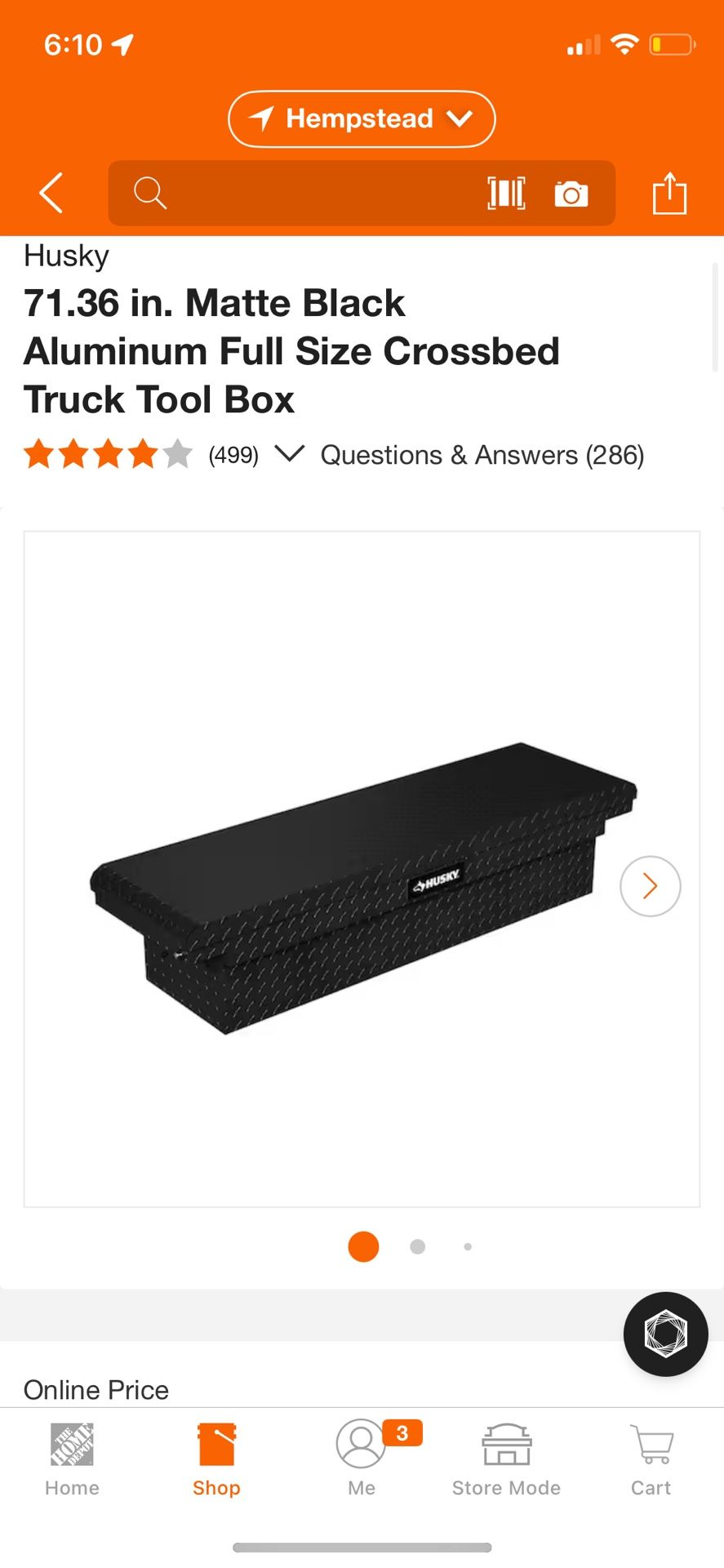 Husky 71.36 in. Matte Black Aluminum Full Size Crossbed Truck Tool Box