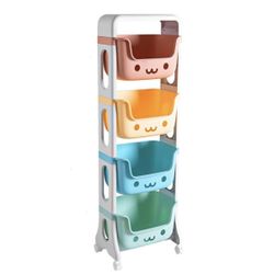 AM ANNA 4 Tier Toy Organizers and Storage Bins on Wheels, Kids Storage Organizer for Toys, Toddler Bedroom Furniture for Toys, Toiletries, Storage Org