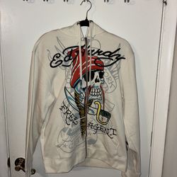 Ed Hardy Skull Graphic Full Zip Hoodie Ivory Size M EHMTJ1301-17 Men's
