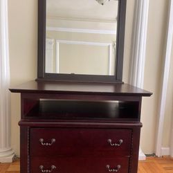 Brown Dresser & Black Nightstand