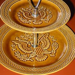 Americana Eagle from the 70's. Double tier ceramic server dish. Old Patriots USA  pu west east north