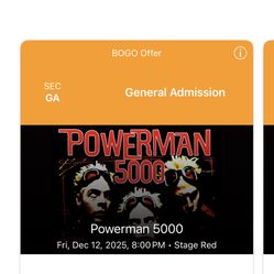 Powerman 5000 Stage Red Fontana 12/12/25 One Concert Ticket 
