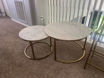 West Elm / CB2 Style Real Marble Round Nesting Coffee Tables