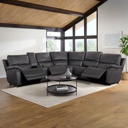 MUST TO GO | USED COSTCO WILDER LEATHER POWER RECLINING SECTIONAL SOFA GRAY