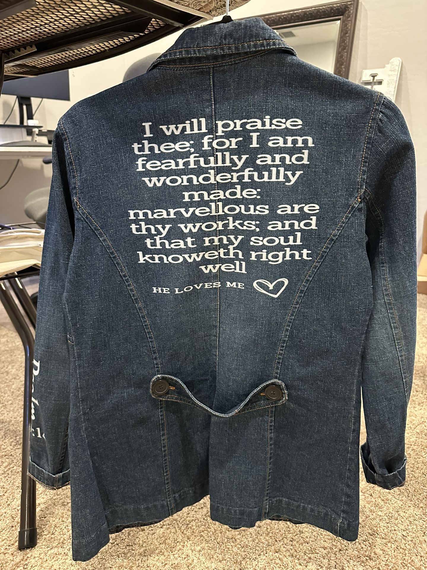 Adrianna Sport Women’s Jean jacket With scripture (Psalm 139:14)