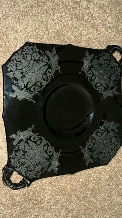 Vtg  Ardith  Etch  BLACK GLASS PLATTER /TRAY