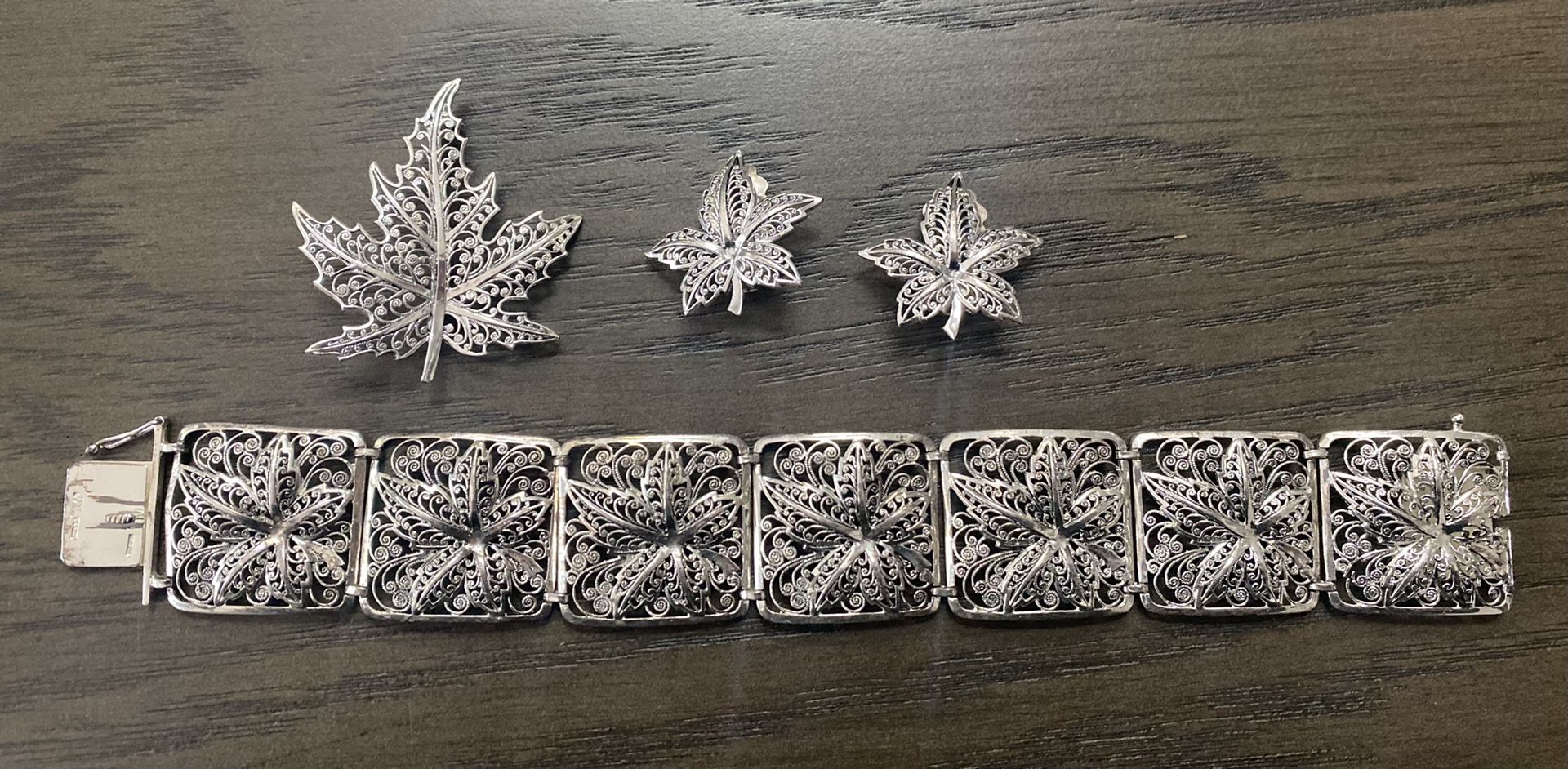 Vintage STERLING Silver Germany Alice Caviness Panel Bracelet Set