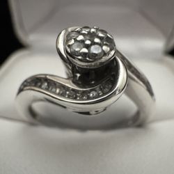 Sterling Silver ~1/4CTW Diamond Cluster Bypass Ring Size 7.5