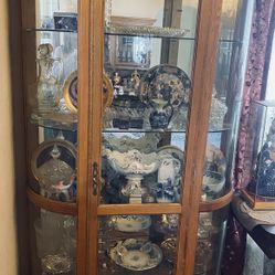 Vintage Curved Glass Curio Cabinet 