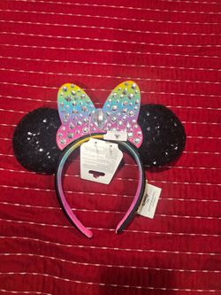 Disney Minnie Mouse Ears Headband Rainbow Gem Bow