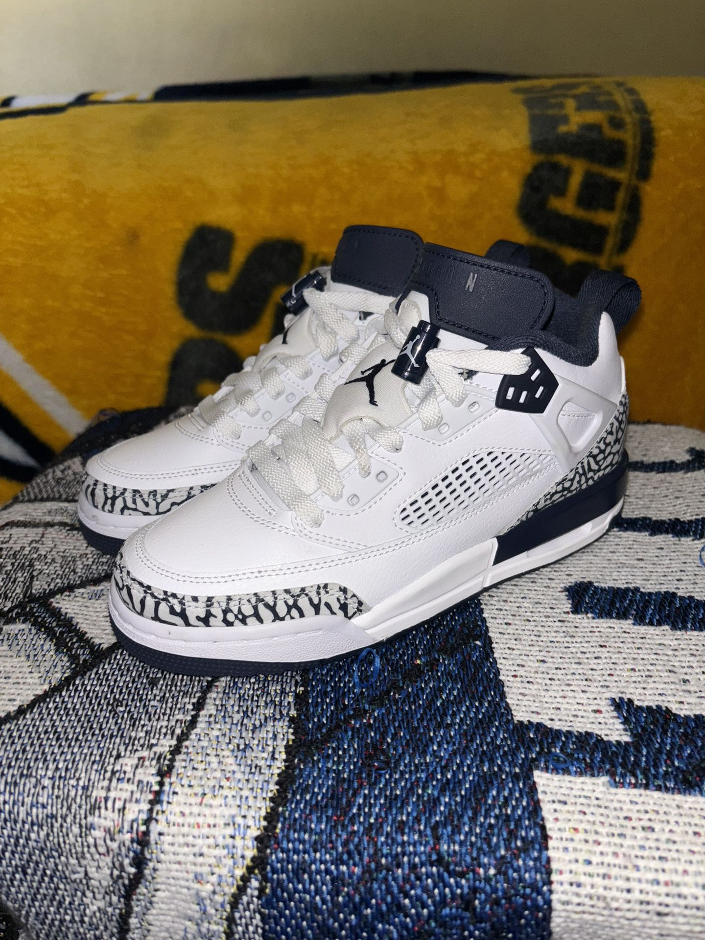 White Navy Blue Jordan’s