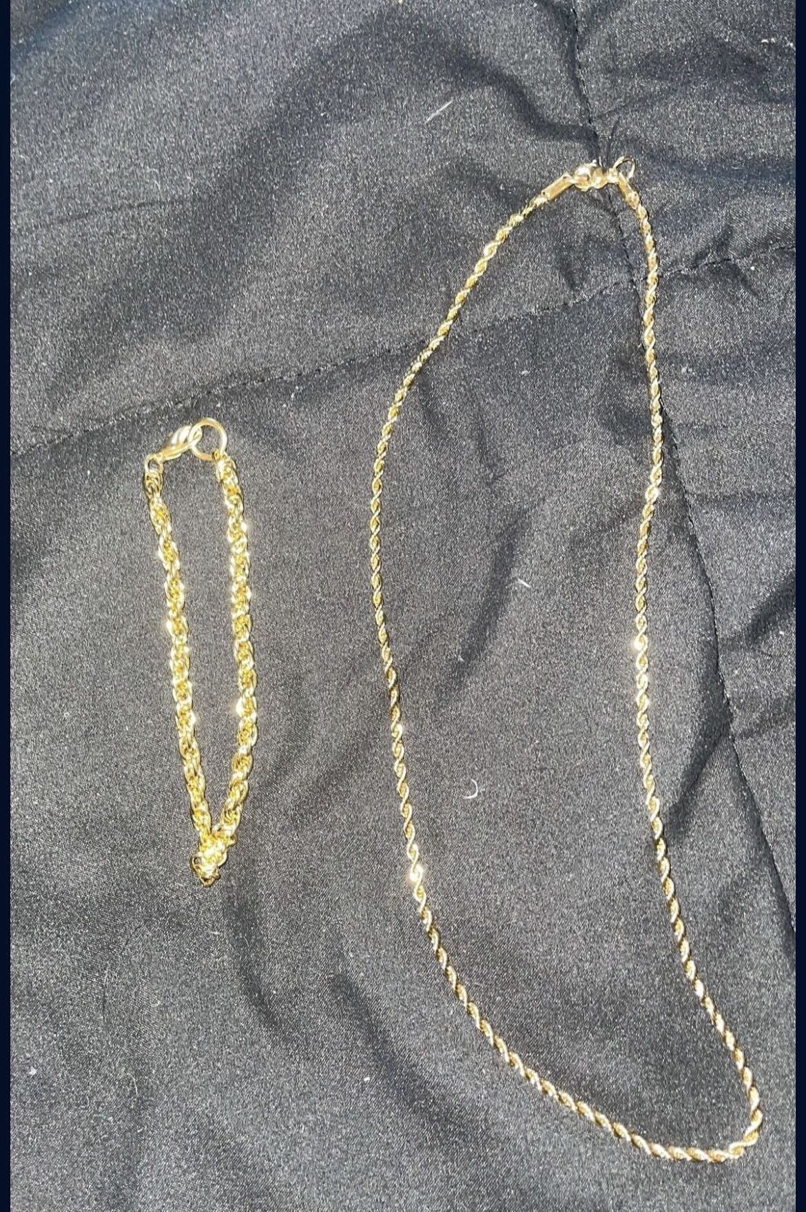 18KT GOLD FILLED ROPE NECKLACE & BRACELET (2mm thick. 18in Long)