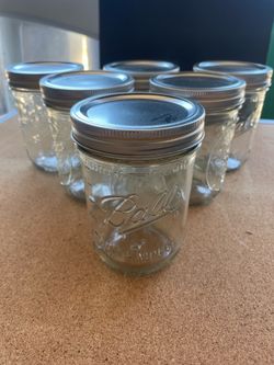 6 pk mason jars, ball glass jars. Medium size. New/unused