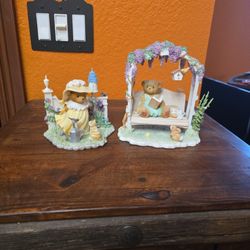 Cherished Teddies Priscilla Clara Genevieve Signed Members Only Figurine Bear On Swing Garden Cat Bunny Vintage Rare Large  Summer Spring Bonnet Vtg