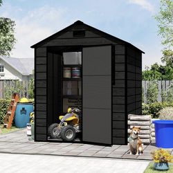 New in Box Plastic Storage Shed 6x6 Ft, Resin Outdoor Storage Shed, Garden Tool Sheds Weatherproof