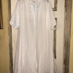 Vtg 60s Odette Barsa Outer Gown Ivory Dot Bridal Gown Peignoir