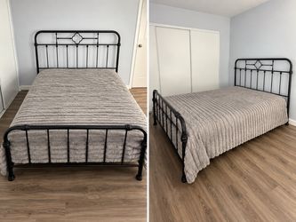Queen Black Metal Bed Frame with Headboard and Footboard