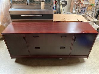 Modern Espresso Office Storage Credenza Cabinet With Locking Doors & Drawers