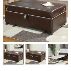 Brown Leather Ottoman With Full Size Pullout Bed