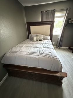 Queen Bed Frame with Upholstered Headboard