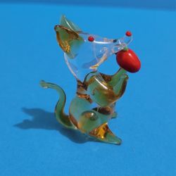 Hand Blown Glass Ambar Clear Mouse with Cheese Figurine 2".
