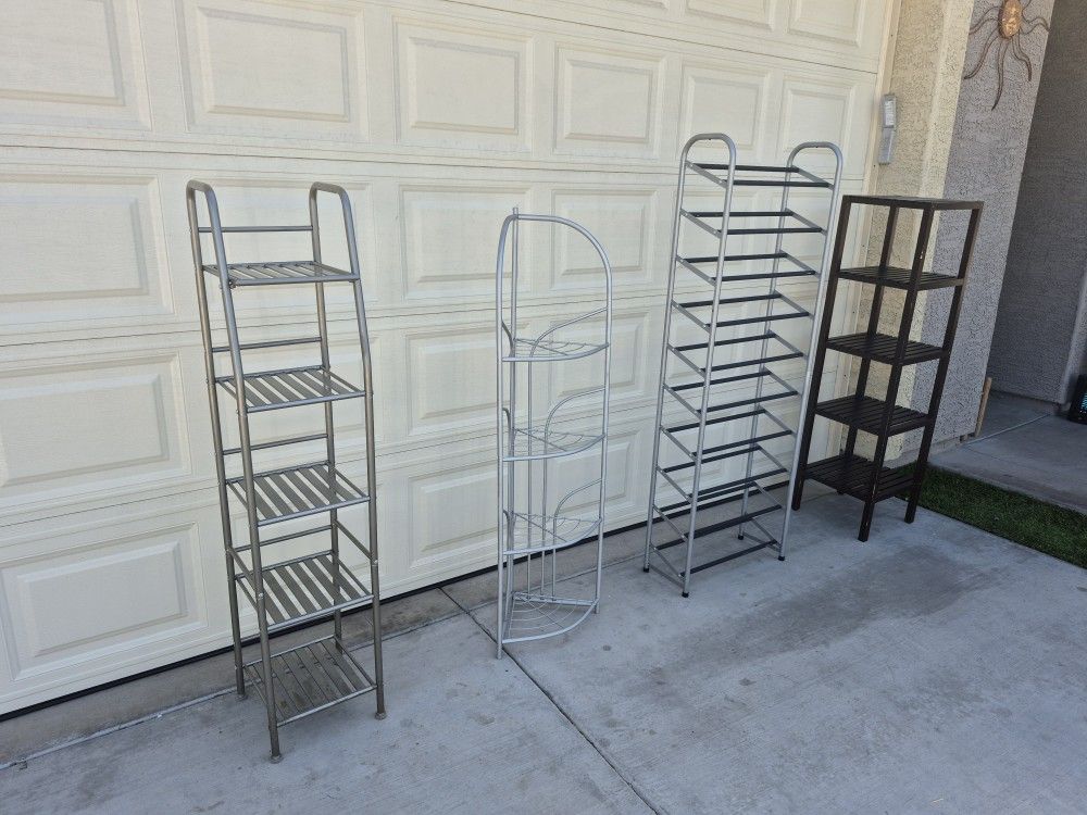 Please Read The Post!!! Two Metal Shelf- One Shoes Rack and One Wood Shelf $15 Each-- In Very Good Condition 