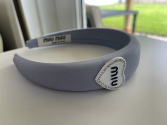 Miu Miu Satin Headband with Crystal Heart Logo